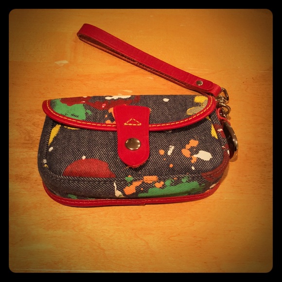 Dooney & Bourke Denim Paint-Splattered Wristlet - Picture 1 of 3